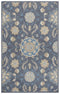 5' X 8' Dark Gray Blue And Tan Wool Floral Hand Tufted Area Rug