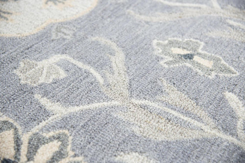 8' Gray Taupe And Tan Wool Floral Hand Tufted Area Rug