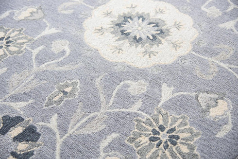 9' X 12' Gray Taupe And Tan Wool Floral Hand Tufted Area Rug