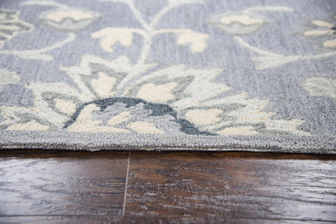 9' X 12' Gray Taupe And Tan Wool Floral Hand Tufted Area Rug