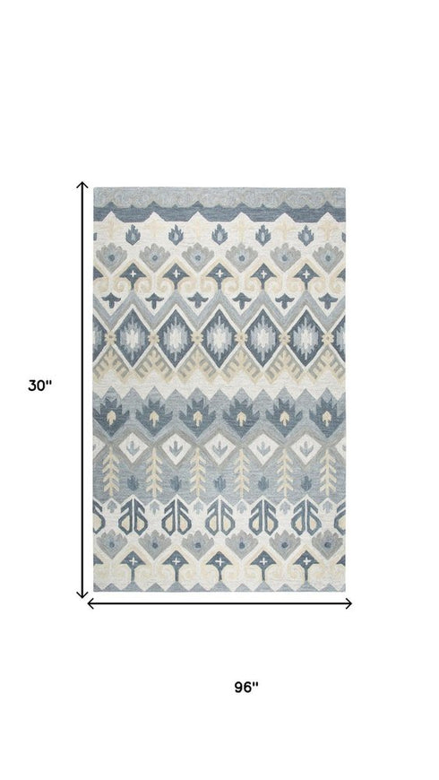 8' Natural Tan Gray And Dark Gray Wool Southwestern Hand Tufted Area Rug