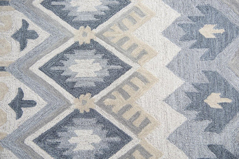 8' X 10' Natural Tan Gray And Dark Gray Wool Southwestern Hand Tufted Area Rug
