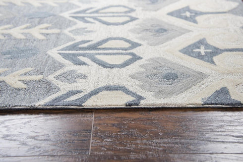 8' X 10' Natural Tan Gray And Dark Gray Wool Southwestern Hand Tufted Area Rug