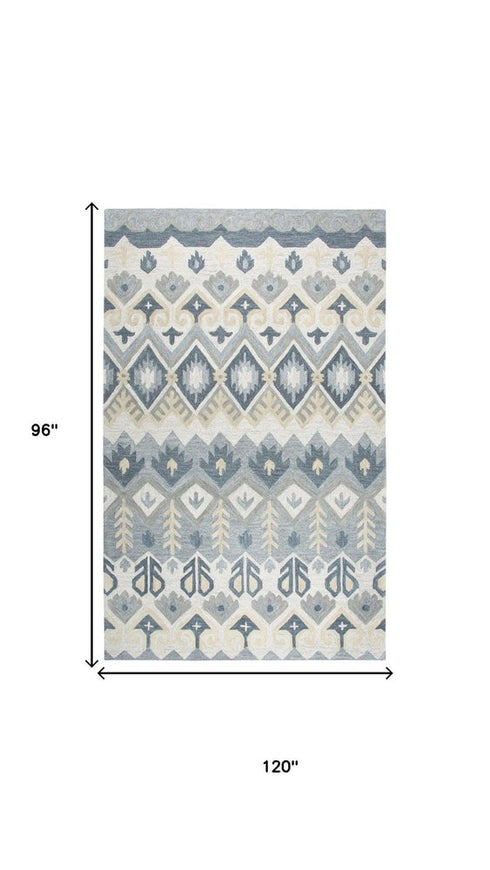 8' X 10' Natural Tan Gray And Dark Gray Wool Southwestern Hand Tufted Area Rug