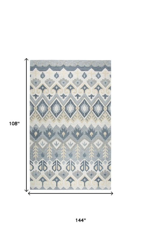 9' X 12' Natural Tan Gray And Dark Gray Wool Southwestern Hand Tufted Area Rug
