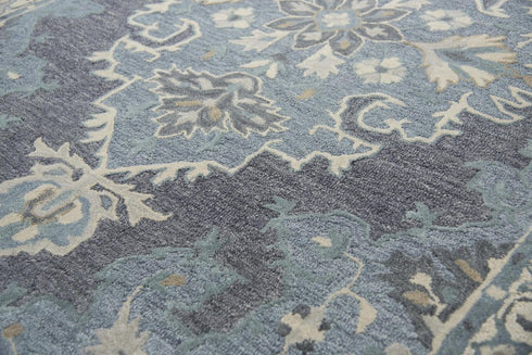 5' X 8' Dark Gray Blue Gray Natural And Ivory Wool Medallion Hand Tufted Area Rug