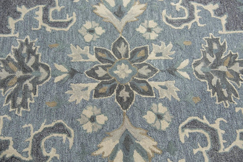 5' X 8' Dark Gray Blue Gray Natural And Ivory Wool Medallion Hand Tufted Area Rug