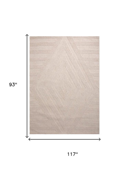 8' X 10' Ivory And White Wool Diamond Hand Tufted Area Rug
