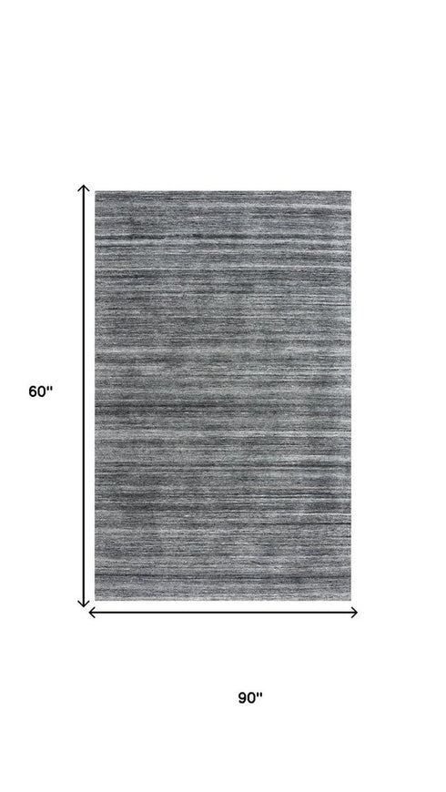 5' X 8' Beige Gray And Charcoal Striped Hand Tufted Area Rug