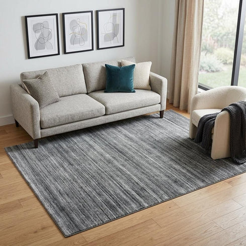 5' X 8' Beige Gray And Charcoal Striped Hand Tufted Area Rug
