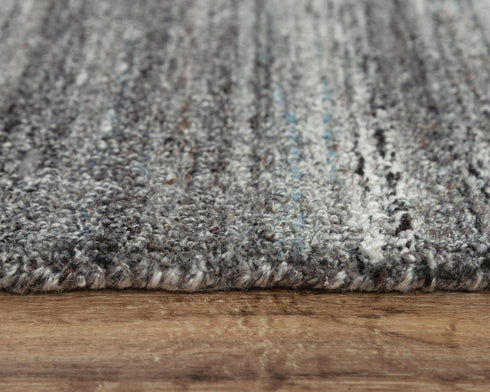 9' X 12' Beige Gray And Charcoal Striped Hand Tufted Area Rug