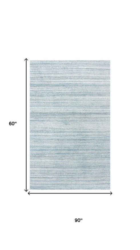 5' X 8' Teal Dark Gray And Ivory Striped Hand Tufted Area Rug