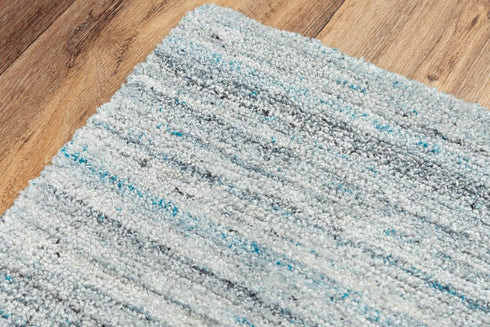8' X 10' Teal Dark Gray And Ivory Striped Hand Tufted Area Rug