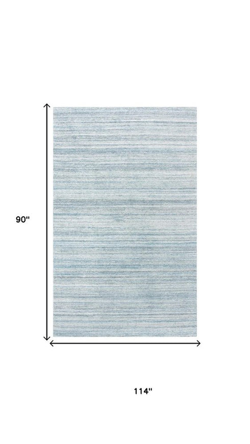 8' X 10' Teal Dark Gray And Ivory Striped Hand Tufted Area Rug
