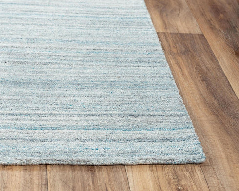 9' X 12' Teal Dark Gray And Ivory Striped Hand Tufted Area Rug