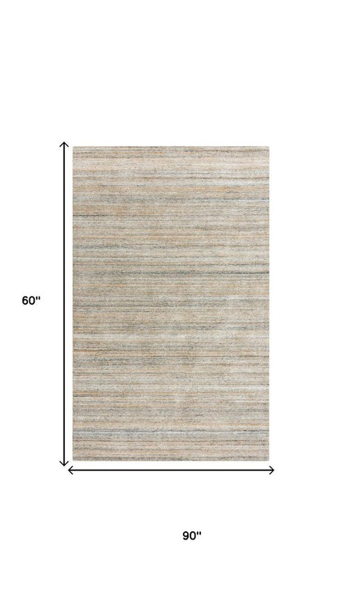 5' X 8' Beige Brown Black Ivory And Light Gray Striped Hand Tufted Area Rug