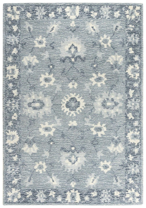 5' X 8' Blue Dark Blue And Ivory Wool Oriental Hand Tufted Area Rug