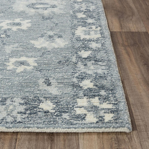 5' X 8' Blue Dark Blue And Ivory Wool Oriental Hand Tufted Area Rug