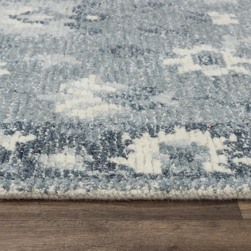 5' X 8' Blue Dark Blue And Ivory Wool Oriental Hand Tufted Area Rug