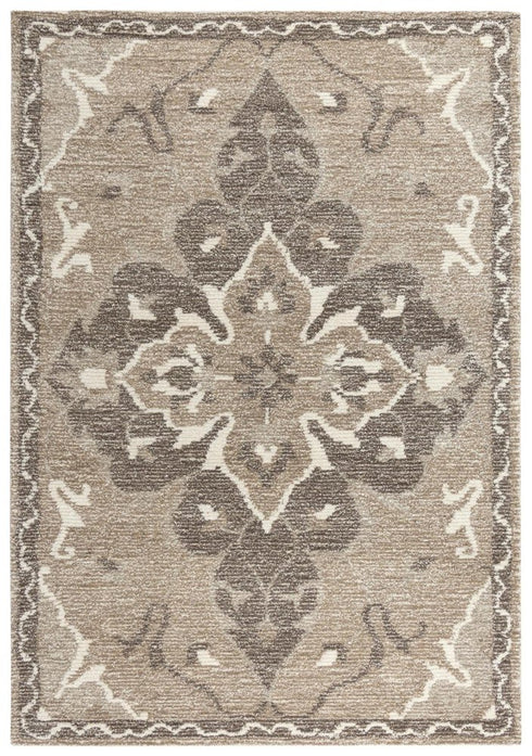 8' X 10' Brown And Ivory Wool Medallion Hand Tufted Area Rug