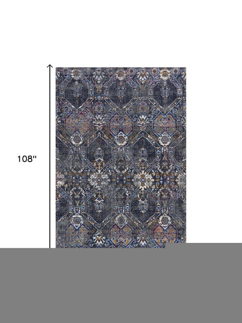 9' X 12' Gray Ivory Dark Blue Blue And Orange Oriental Hand Carved Handmade Area Rug