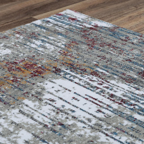 8' X 10' Gray Burgundy Orange Blue And Ivory Abstract Hand Carved Handmade Area Rug