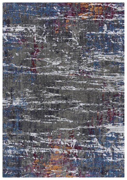 8' Gray Blue Pink Ivory And Orange Abstract Hand Carved Handmade Area Rug