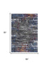 8' Gray Blue Pink Ivory And Orange Abstract Hand Carved Handmade Area Rug