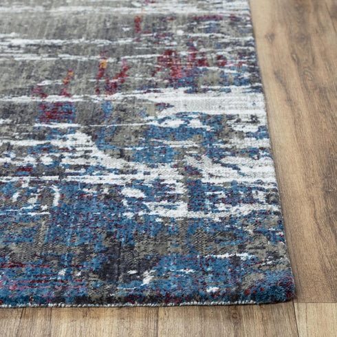 8' X 10' Gray Blue Pink Ivory And Orange Abstract Hand Carved Handmade Area Rug