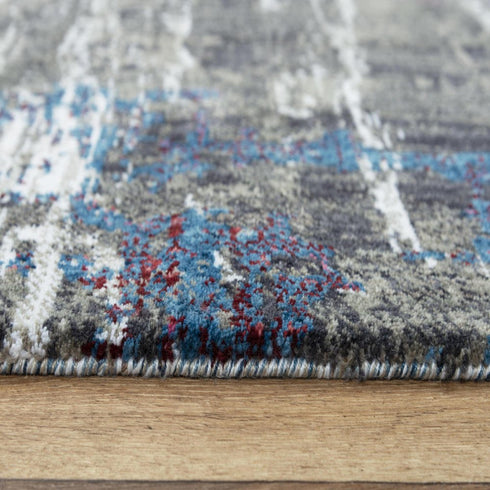 8' X 10' Gray Blue Pink Ivory And Orange Abstract Hand Carved Handmade Area Rug