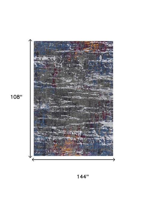 9' X 12' Gray Blue Pink Ivory And Orange Abstract Hand Carved Handmade Area Rug