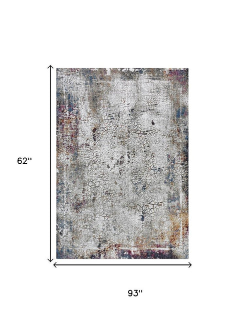 5' X 8' Gray And Blue Abstract Hand Carved Handmade Area Rug