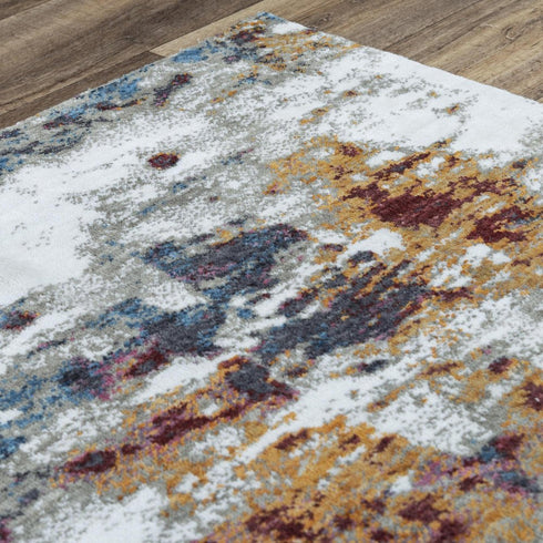 8' Cream And Blue Abstract Hand Carved Handmade Area Rug