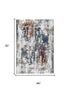 8' Cream And Blue Abstract Hand Carved Handmade Area Rug
