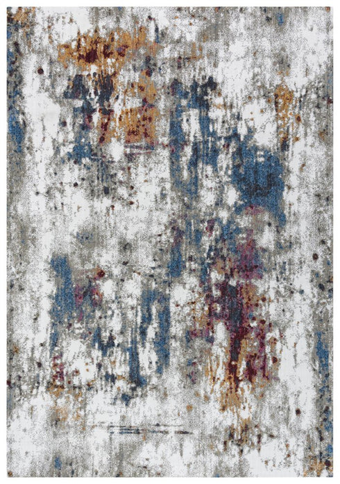8' X 10' Cream And Blue Abstract Hand Carved Handmade Area Rug