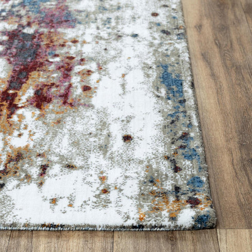 8' X 10' Cream And Blue Abstract Hand Carved Handmade Area Rug