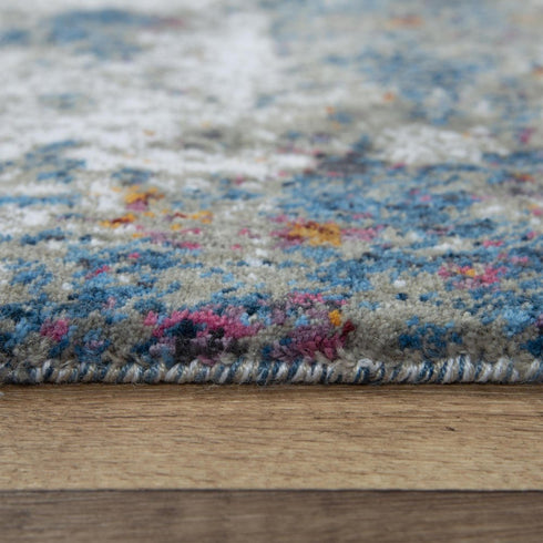 5' X 8' Gray Blue Pink Orange Red And Ivory Abstract Hand Carved Handmade Area Rug