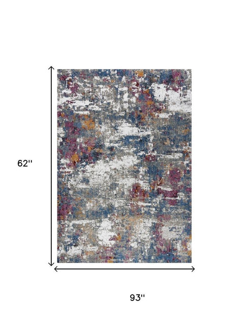 5' X 8' Gray Blue Pink Orange Red And Ivory Abstract Hand Carved Handmade Area Rug
