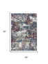 5' X 8' Gray Blue Pink Orange Red And Ivory Abstract Hand Carved Handmade Area Rug
