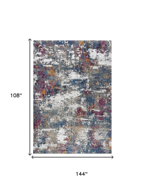 9' X 12' Gray Blue Pink Orange Red And Ivory Abstract Hand Carved Handmade Area Rug