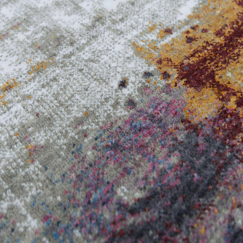 8' Gray Cream Red Blue Purple Pink And Ivory Abstract Hand Carved Handmade Area Rug
