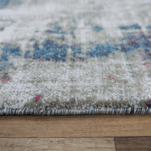 8' Gray Cream Red Blue Purple Pink And Ivory Abstract Hand Carved Handmade Area Rug