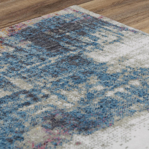 8' X 10' Gray Cream Red Blue Purple Pink And Ivory Abstract Hand Carved Handmade Area Rug