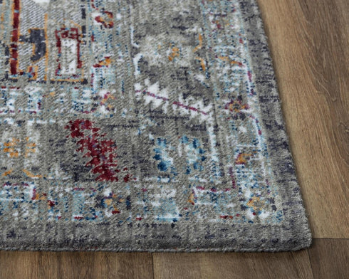 8' Gray Red Blue Orange And Ivory Medallion Hand Carved Handmade Area Rug