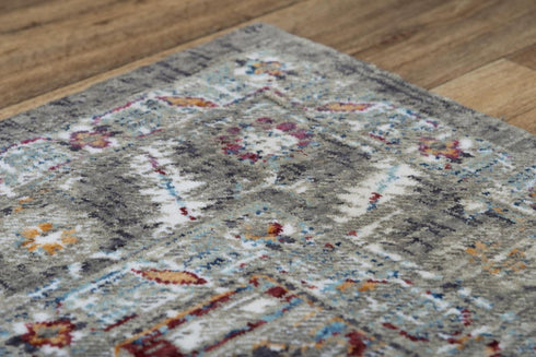8' X 10' Gray Red Blue Orange And Ivory Medallion Hand Carved Handmade Area Rug