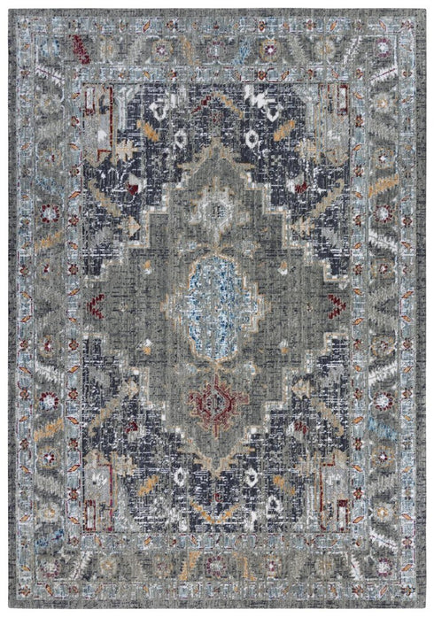 9' X 12' Gray Red Blue Orange And Ivory Medallion Hand Carved Handmade Area Rug