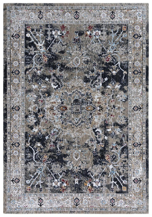 8' Dark Gray Blue Red Orange And Ivory Medallion Hand Carved Handmade Area Rug