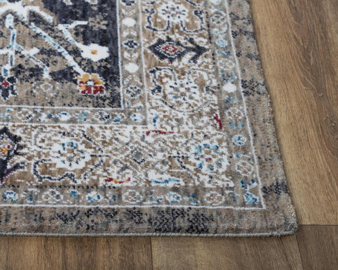 8' Dark Gray Blue Red Orange And Ivory Medallion Hand Carved Handmade Area Rug