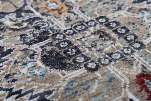 5' X 8' Dark Gray Blue Red Orange And Ivory Medallion Hand Carved Handmade Area Rug