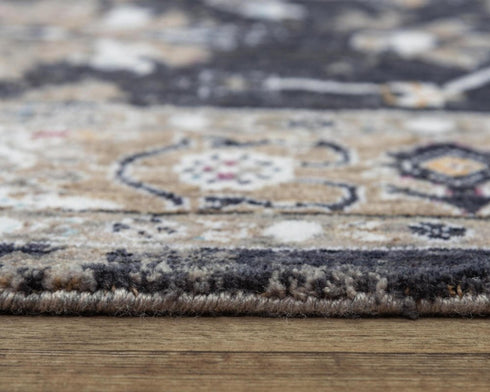 9' X 12' Dark Gray Blue Red Orange And Ivory Medallion Hand Carved Handmade Area Rug